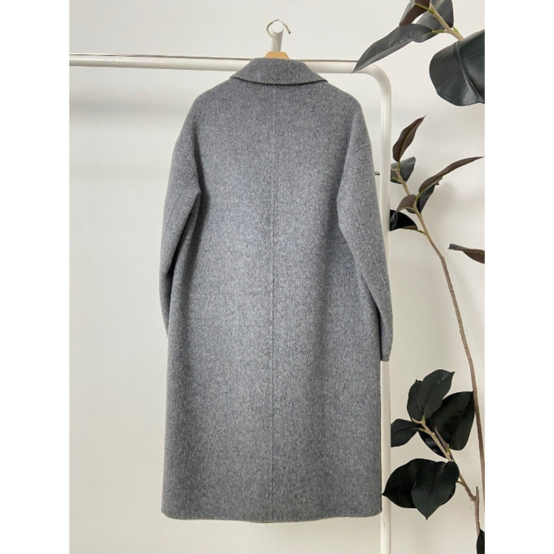 Gray Double Breasted Slimming Woolen Coat Outerwear