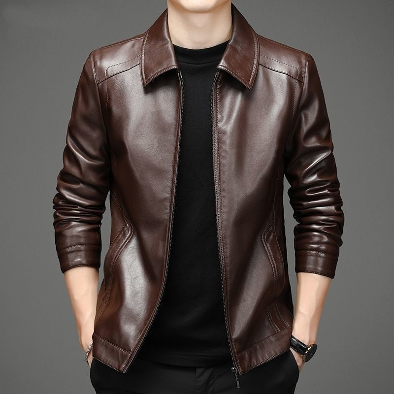 Thin Fleece-Lined Soft Leather Jacket for Dad Gentle Heritage Warmth