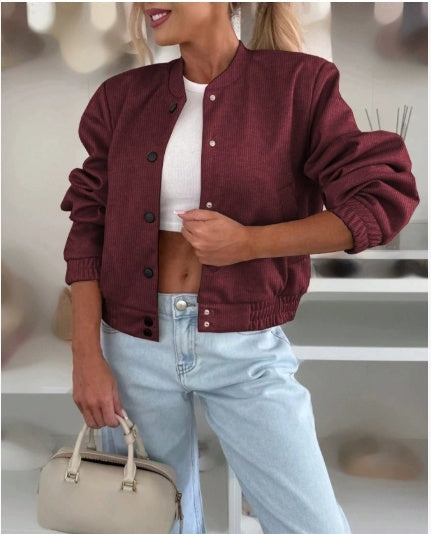 Pocket Cardigan Solid Color Autumn And Winter Corduroy Button Casual Trend Jacket Coat Top