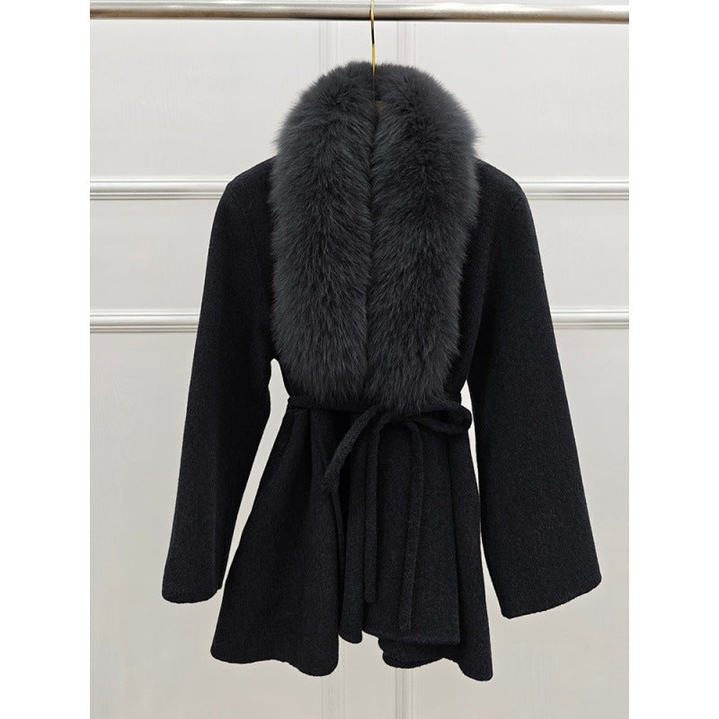Winter Mid-length Fox Fur Reversible Cashmere Coat