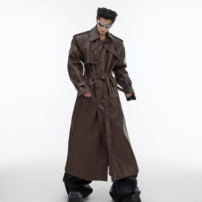 Deconstructing Split Padded Shoulder Profile PU Leather Coat Radical Form