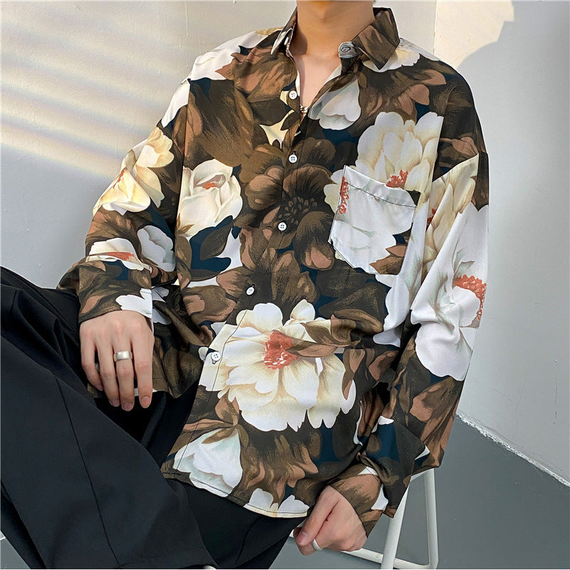 Vintage Floral Full-printed Long-sleeved Shirt