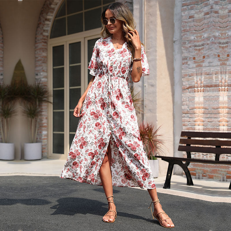 Casual Ladies Fashion Short Sleeve Printed Dress