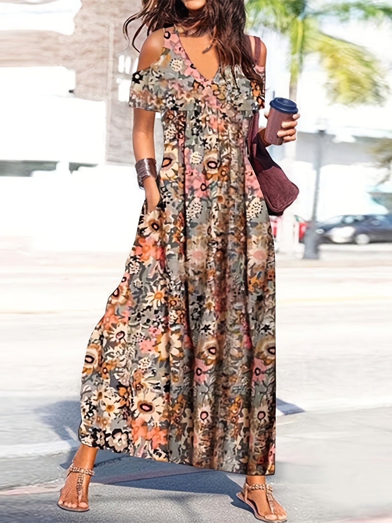 Ladies Patchwork Short Sleeve Resort Style Dress