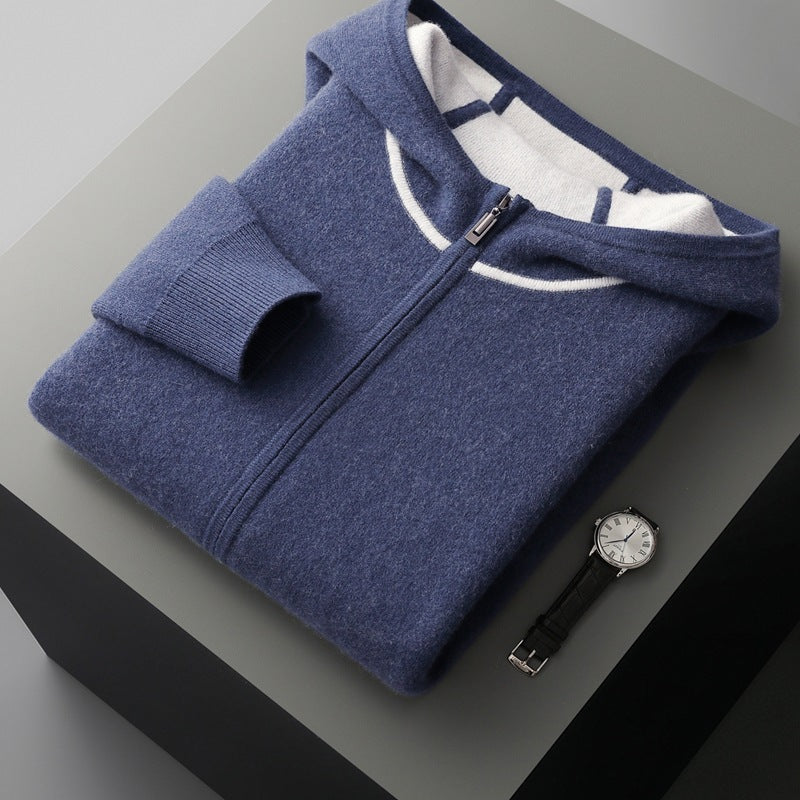 Mens Hooded Loose Casual Knitted Wool Sweater Cardigan Coat Relaxed Texture
