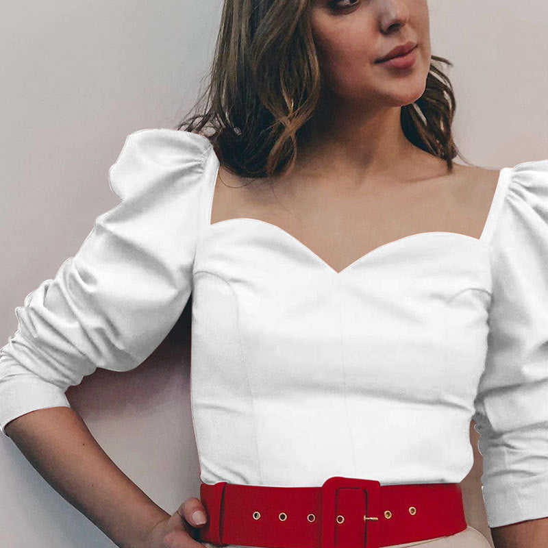 Puff Sleeve Square Collar Long Sleeve T-Shirt