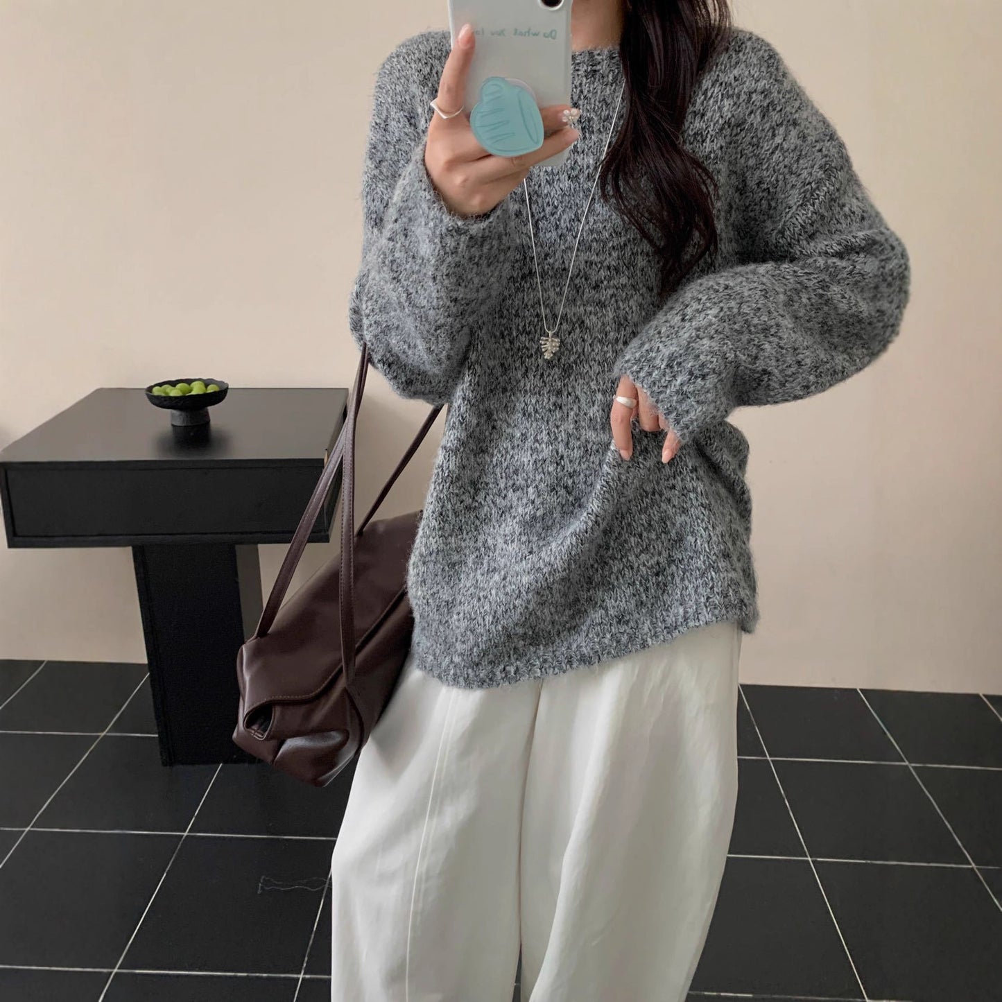 Korean Classic Round Neck High-grade Loose Soft And Glutinous Wear Knitted Sweater