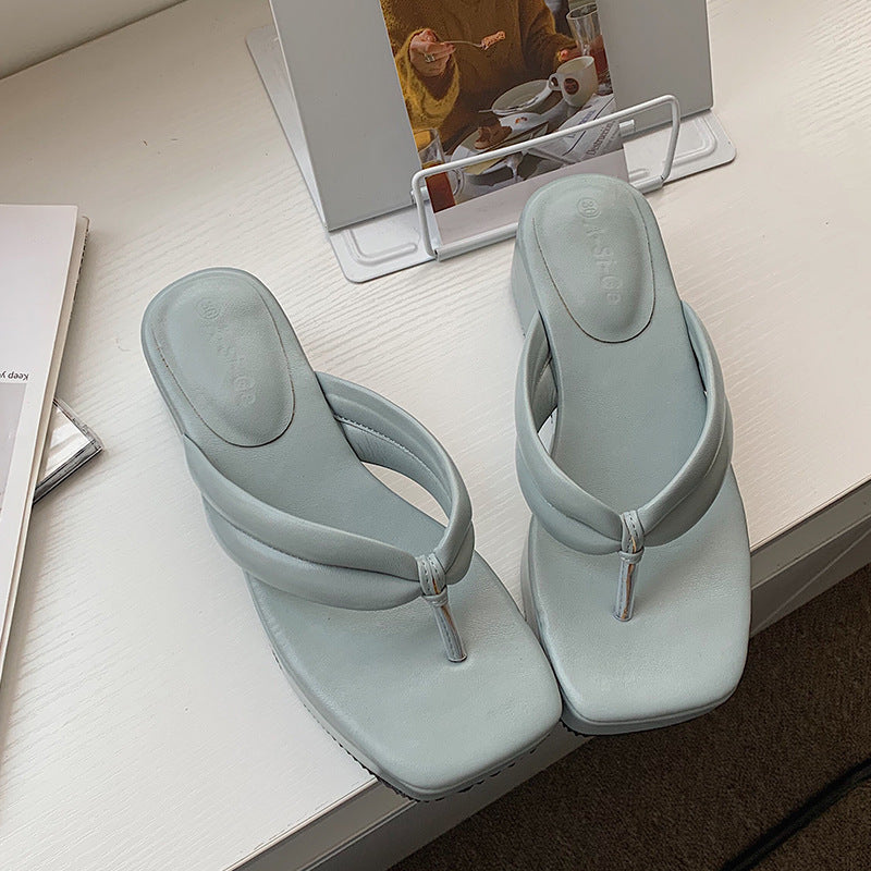 Square Toe Chunky Heel Flip Flops High Heel Sandals Platform Flip Flops Sandals