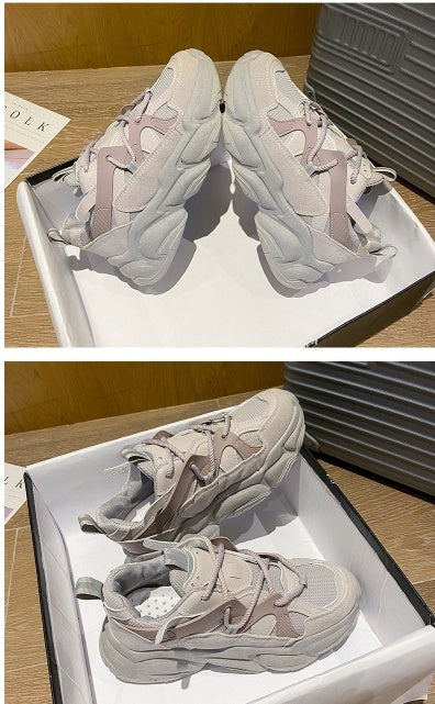 Fashion New Women's Vulcanized Shoes Platform Comfortable Lace-up Round Head Spring Casual Shoes Breathable Mesh Sneakers