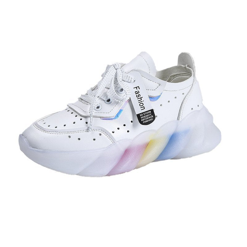 Spring Women Vulcanize Shoes Fashion PU Leather Round Toe Comfortable Women Casual Shoes Mesh Breathable Platform Sneakers