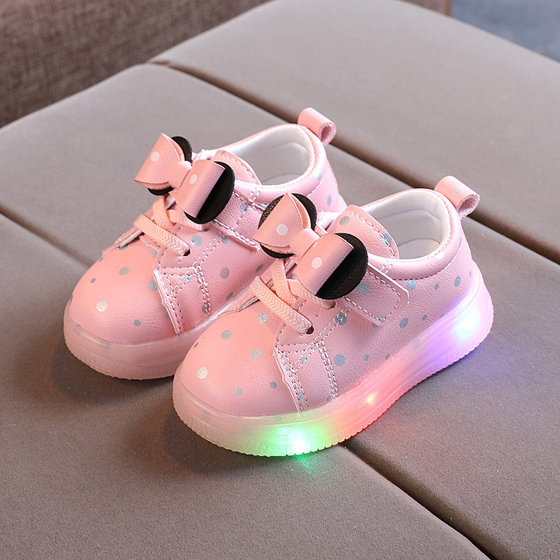 The Luminous Bow: Breathable Bowknot LED Light Shoes