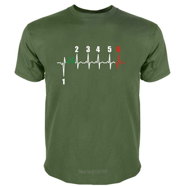 Motorcycle Heartbeat Gear Black Men T-Shirt Biker Lover