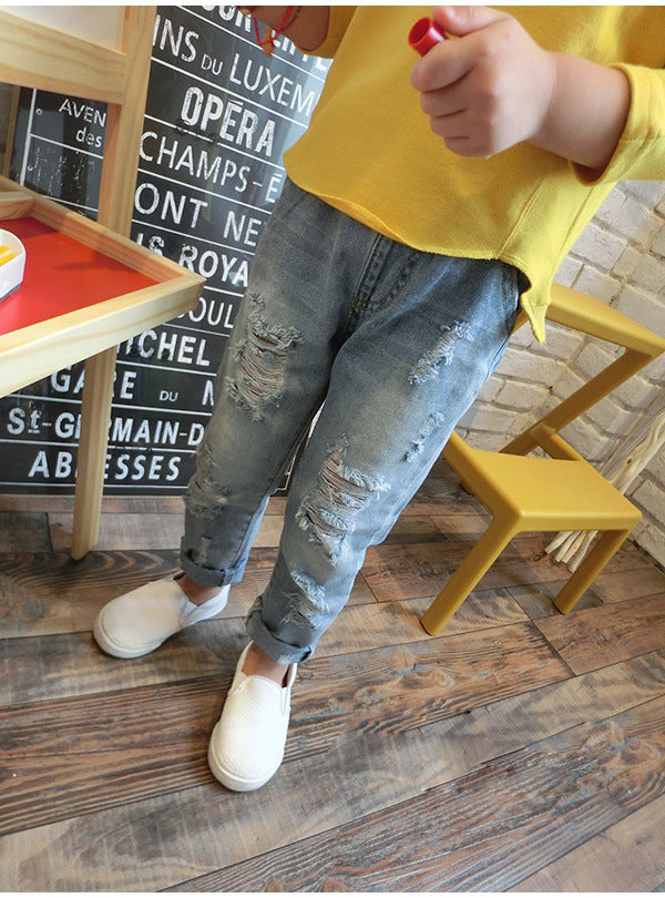 New Korean Style Boys Ripped Trousers Edgy Urban Youth