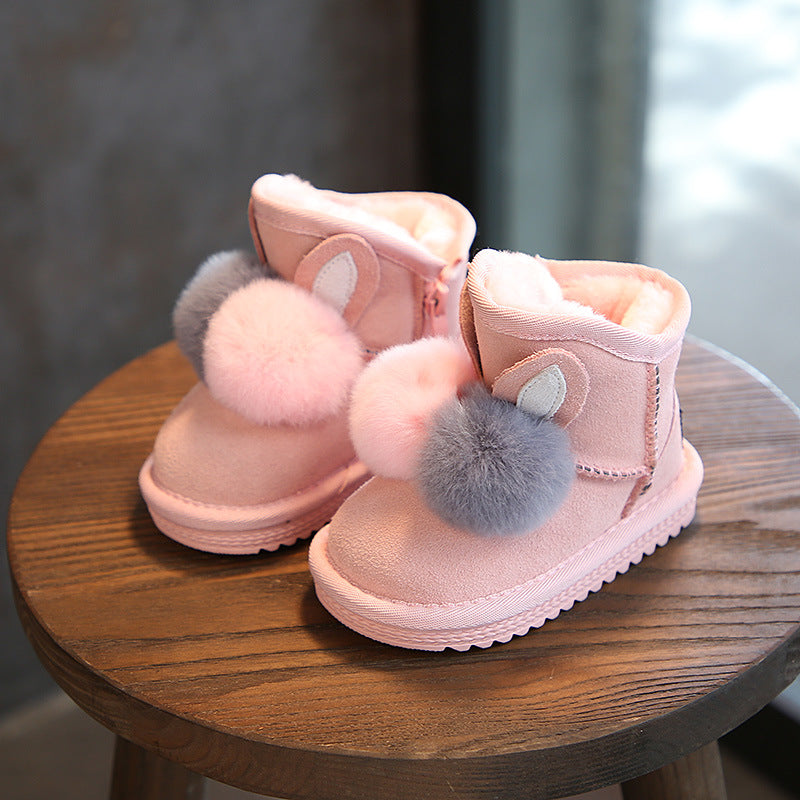 Rabbit Fur Luxe: Girls’ Pom-Pom Snow Boots