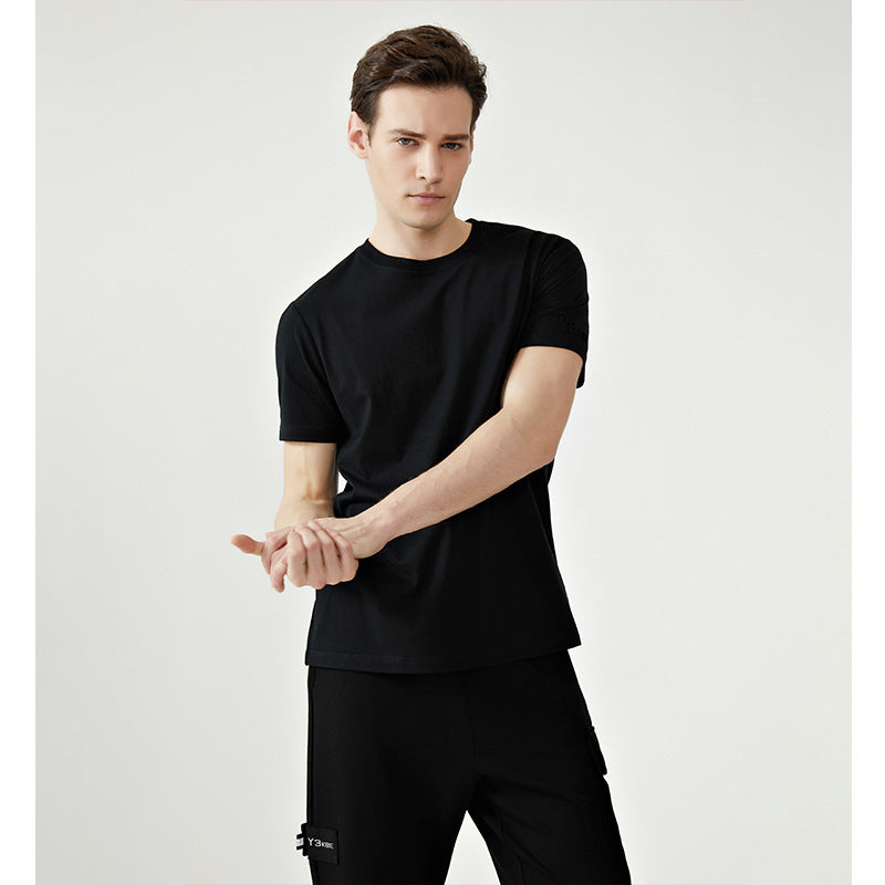 Loose Casual Crewneck Versatile Top Embossed Half Sleeves