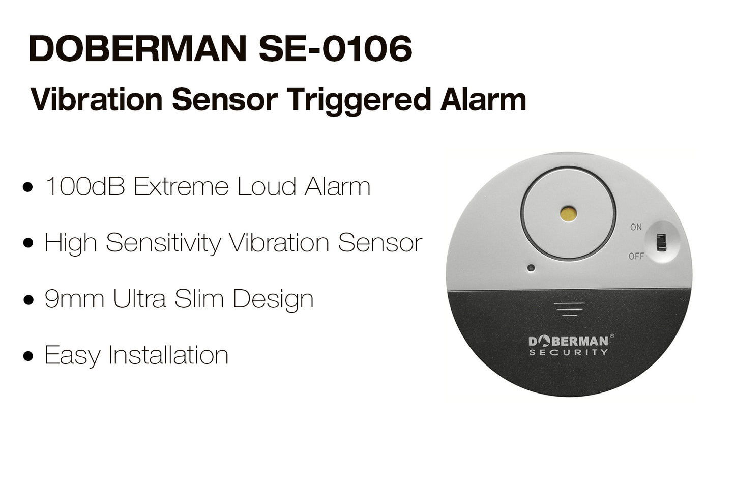 DOBERMAN SECURITY SE-0106 100dB Electronic Wireless Vibration Sensor Home Security Door Window Alarm