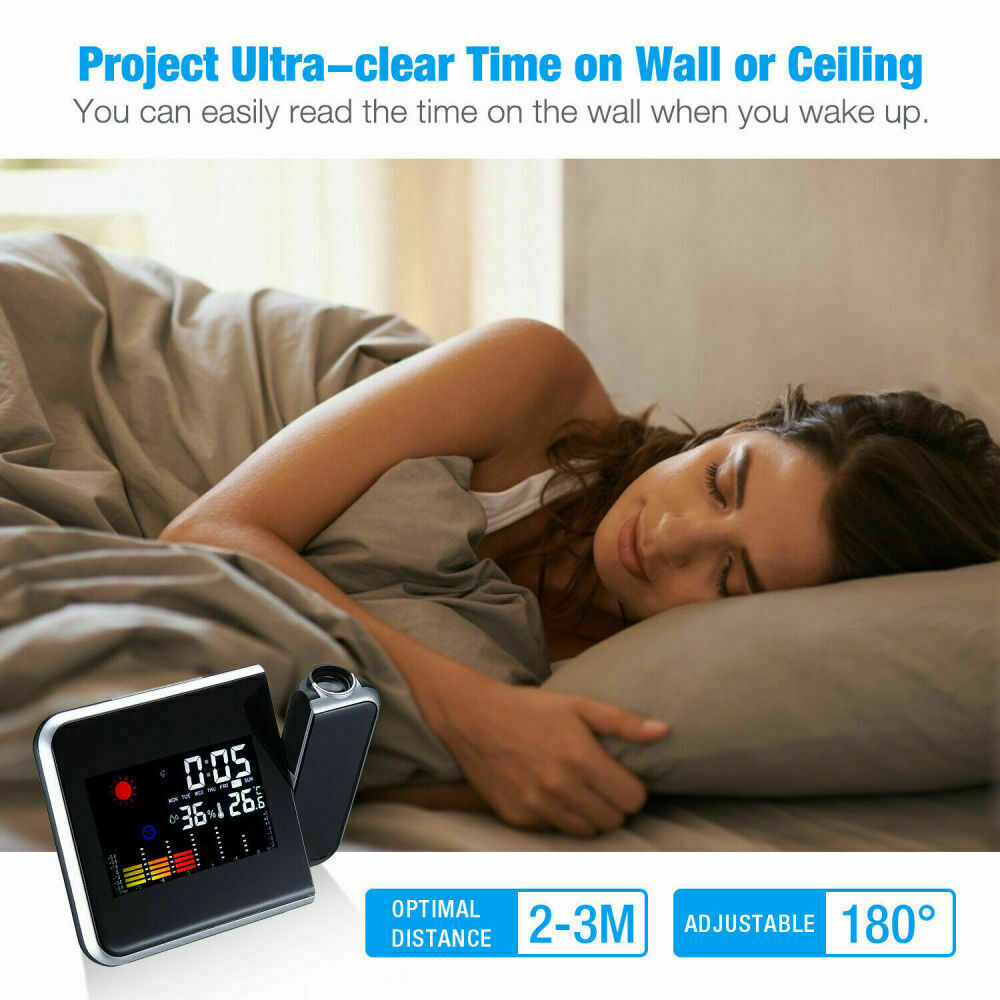 Smart Alarm Clock Digital LED Projector Temperature Time Projection LCD Display