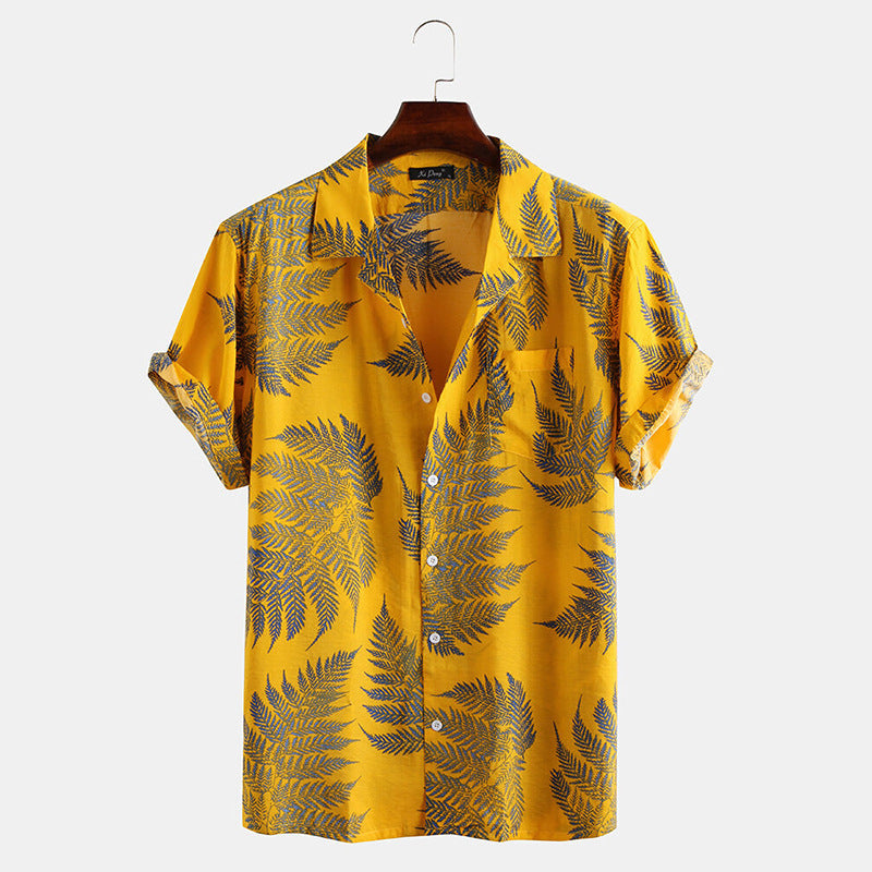 Cotton Linen Hawaiian Printed Cardigan Short Sleeve