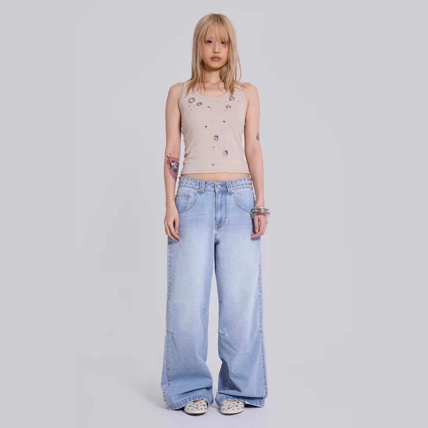 Women's Multi-beaded Loose Cool Jeans Women's