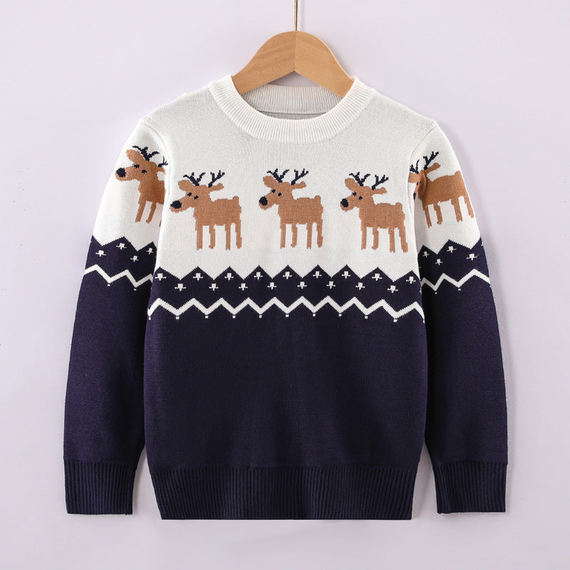 Intarsia Christmas Elk Heritage Knit Sweater