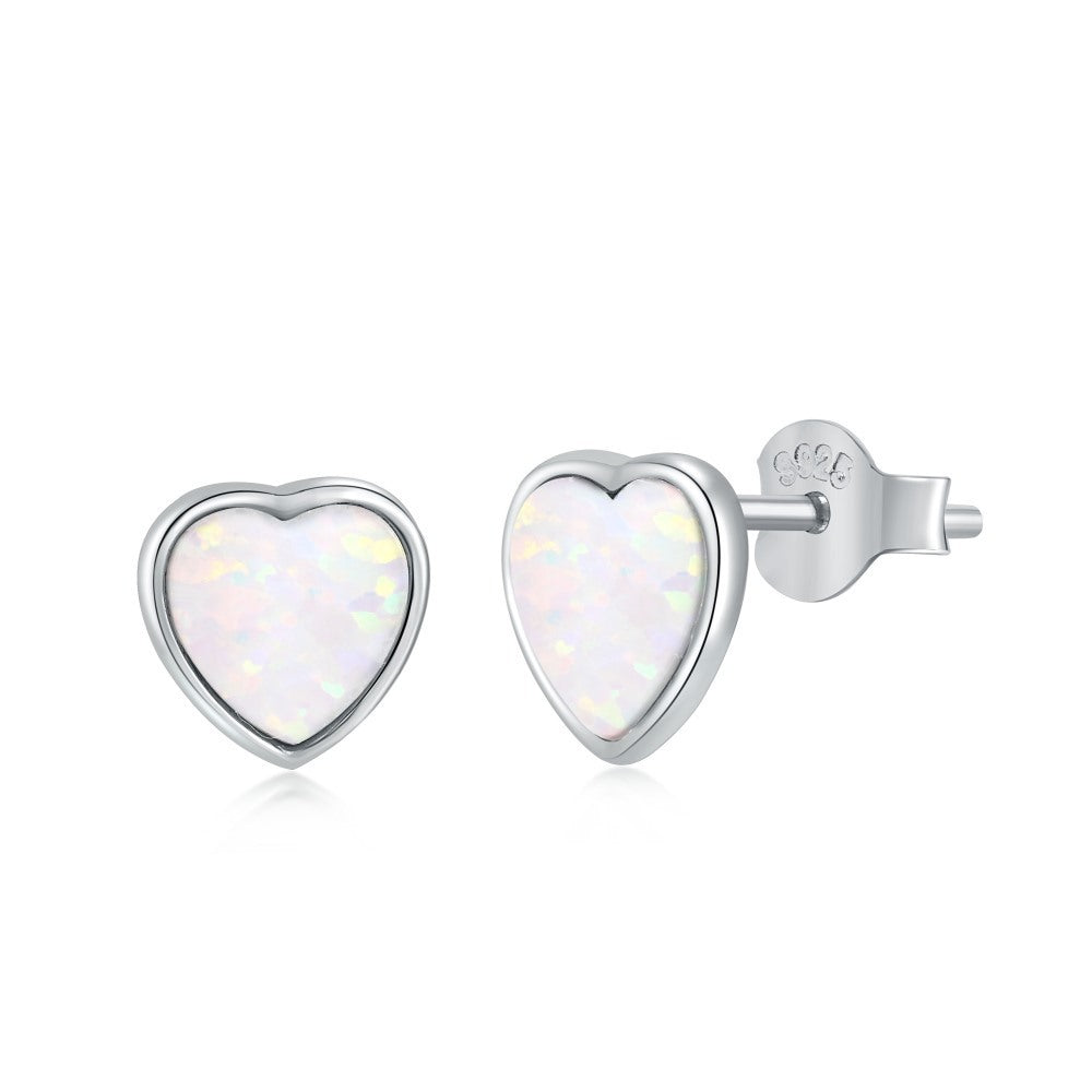 Japanese And Korean 925 Silver Love Opal Earrings Female Niche Lightweight