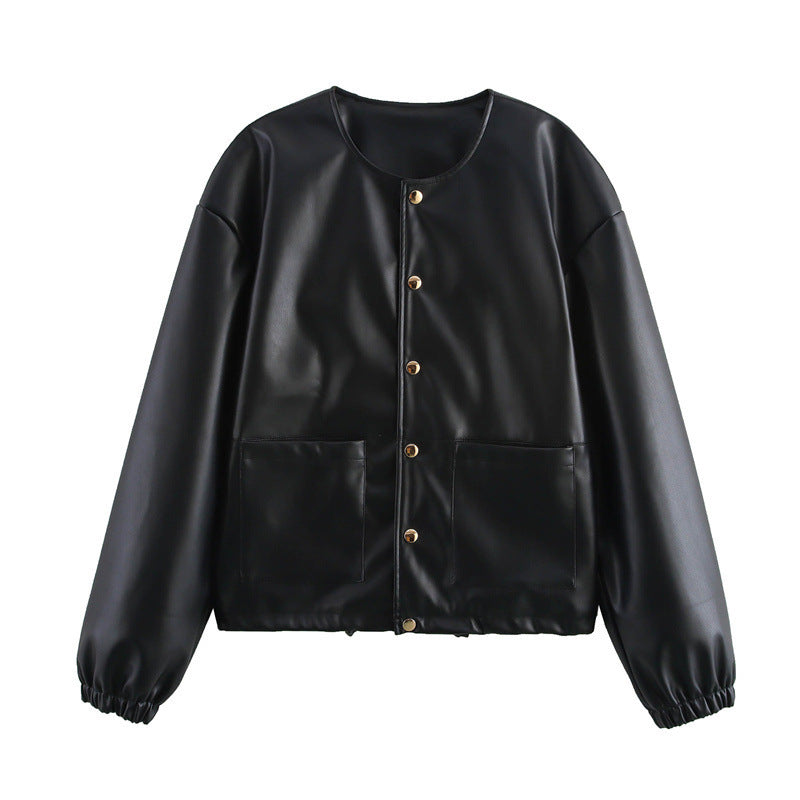 European And American Single-breasted Round Neck Short Jacket