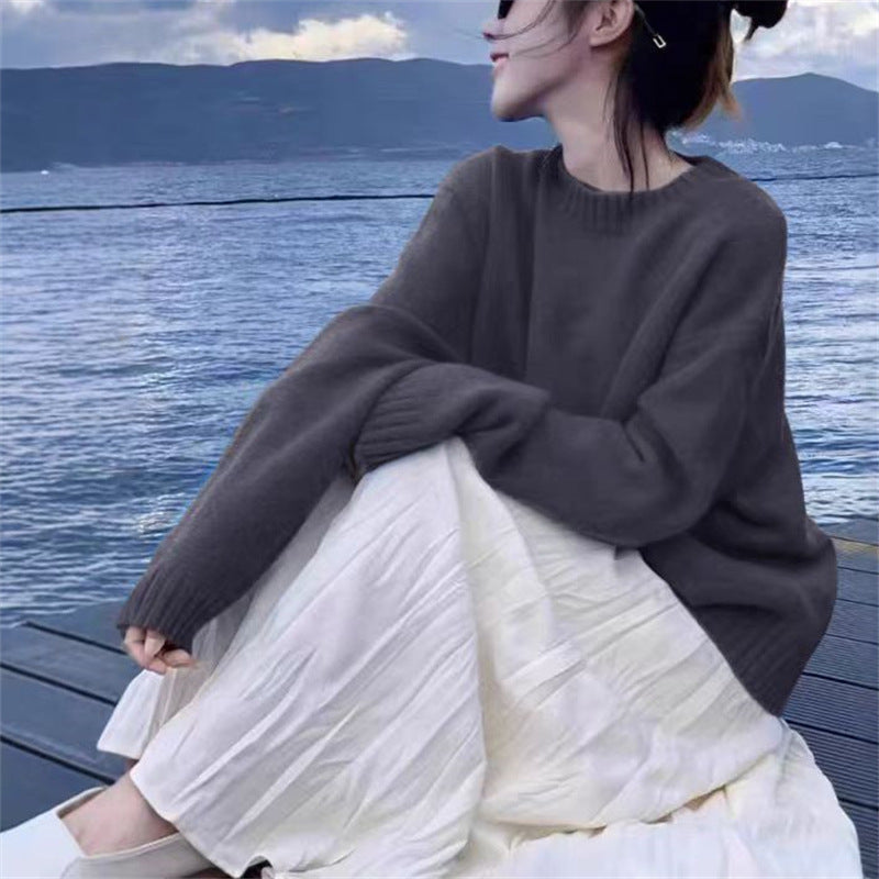 Soft Glutinous Thick Round Neck Knitwear Korean Style