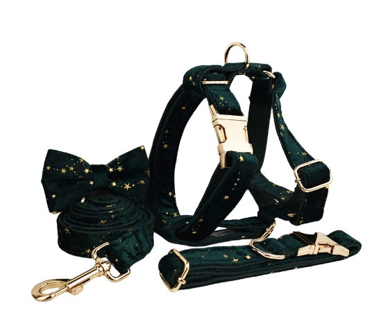 Retro Stylish Double Sided Cowhide Dog Collar with Handmade Halter