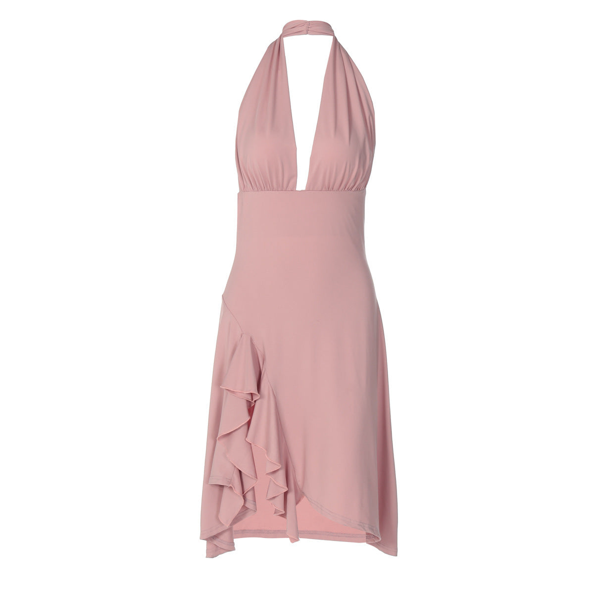 Women's Fashion Sexy Deep V Backless Waist Trimming Sheath Sleeveless Dress