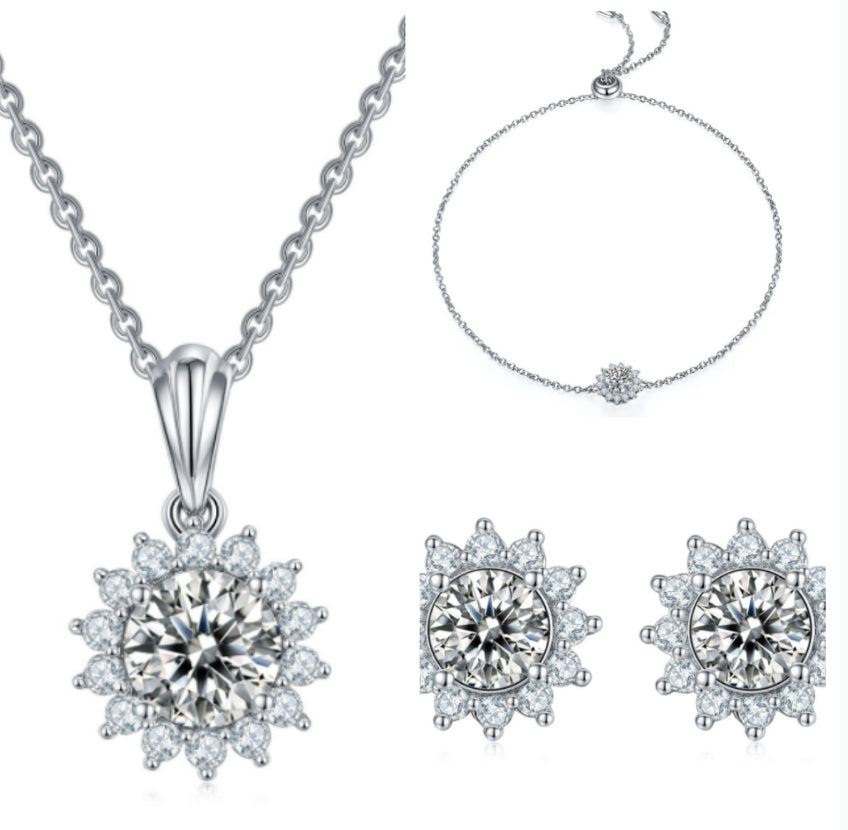 Womens Water Drop Gem Series Necklace Earring Ring Bracelet Fourpiece