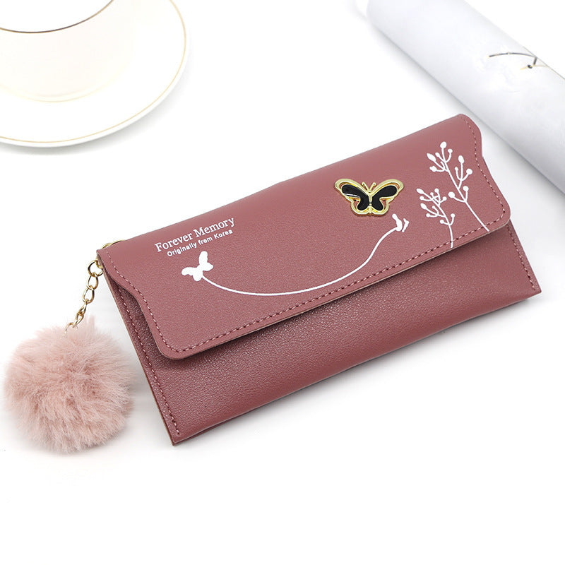 Ladies' Long Wallet With Butterfly Flowers And Simple Loose Change