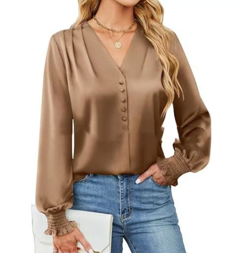 New Fashion Long Sleeve V-neck Women's Shirt