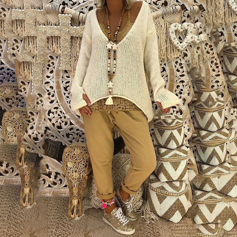 V-neck Loose Knitted Warm Commuter Sweater