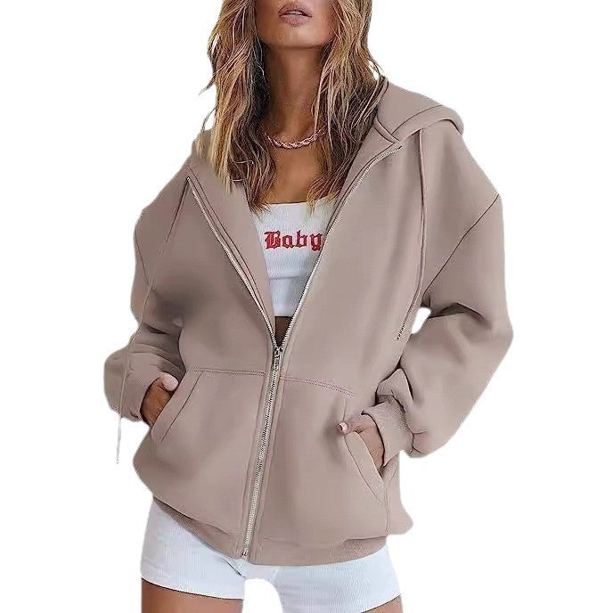 Women's Velvet Padded Hooded Sweatshirt Casual Zipper Cardigan