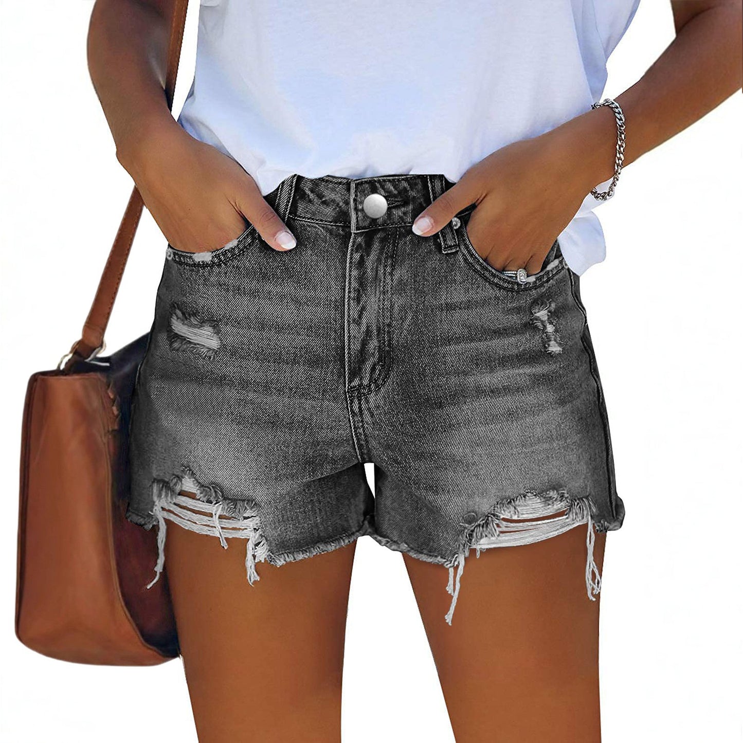 Women's Wash Hole Slim Fit All-matching Denim Shorts