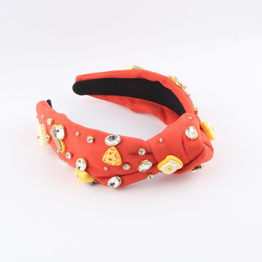 New Fashion European And American Style Green Fabric Knotted Diamond-laid Headband