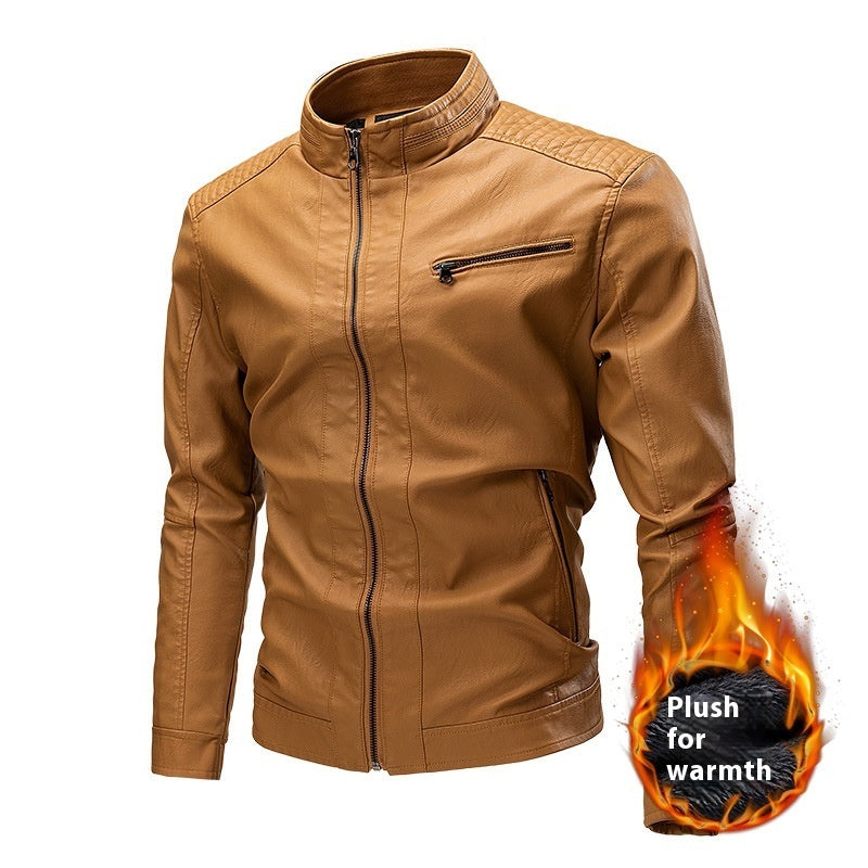 Spring Autumn Cross-Border Casual Mens Leather Stitching Motorcycle Retro Fashion Jacket Heritage Fusion