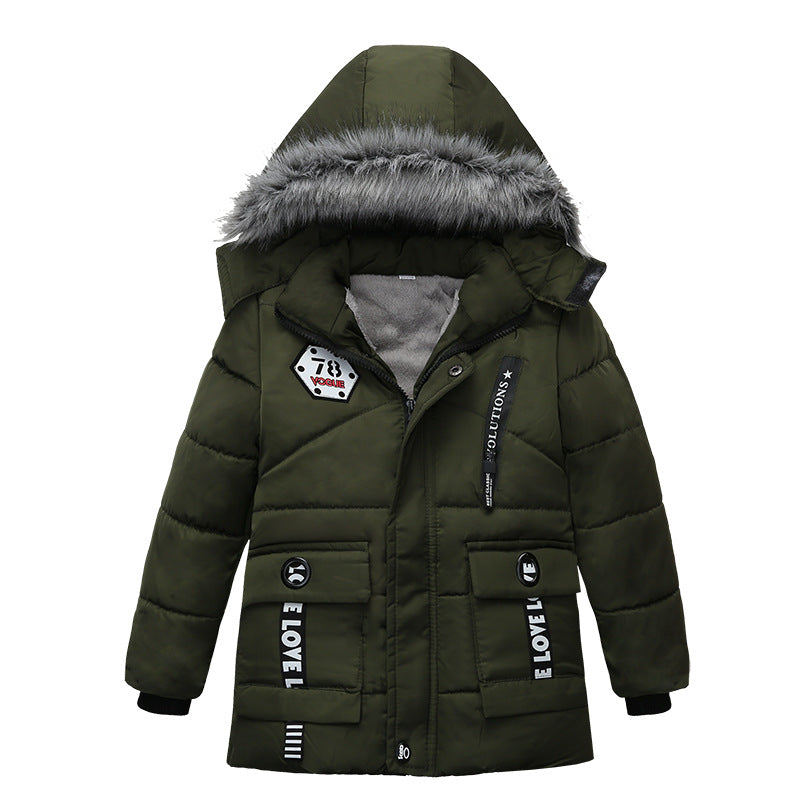 The Lettered Hearth: Thickened Letter-Print Hooded Cotton Jacket