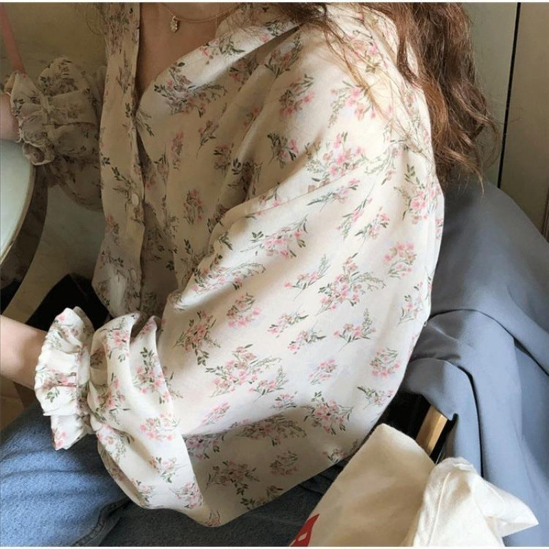 Flare Sleeve Collar Chiffon Top For Women