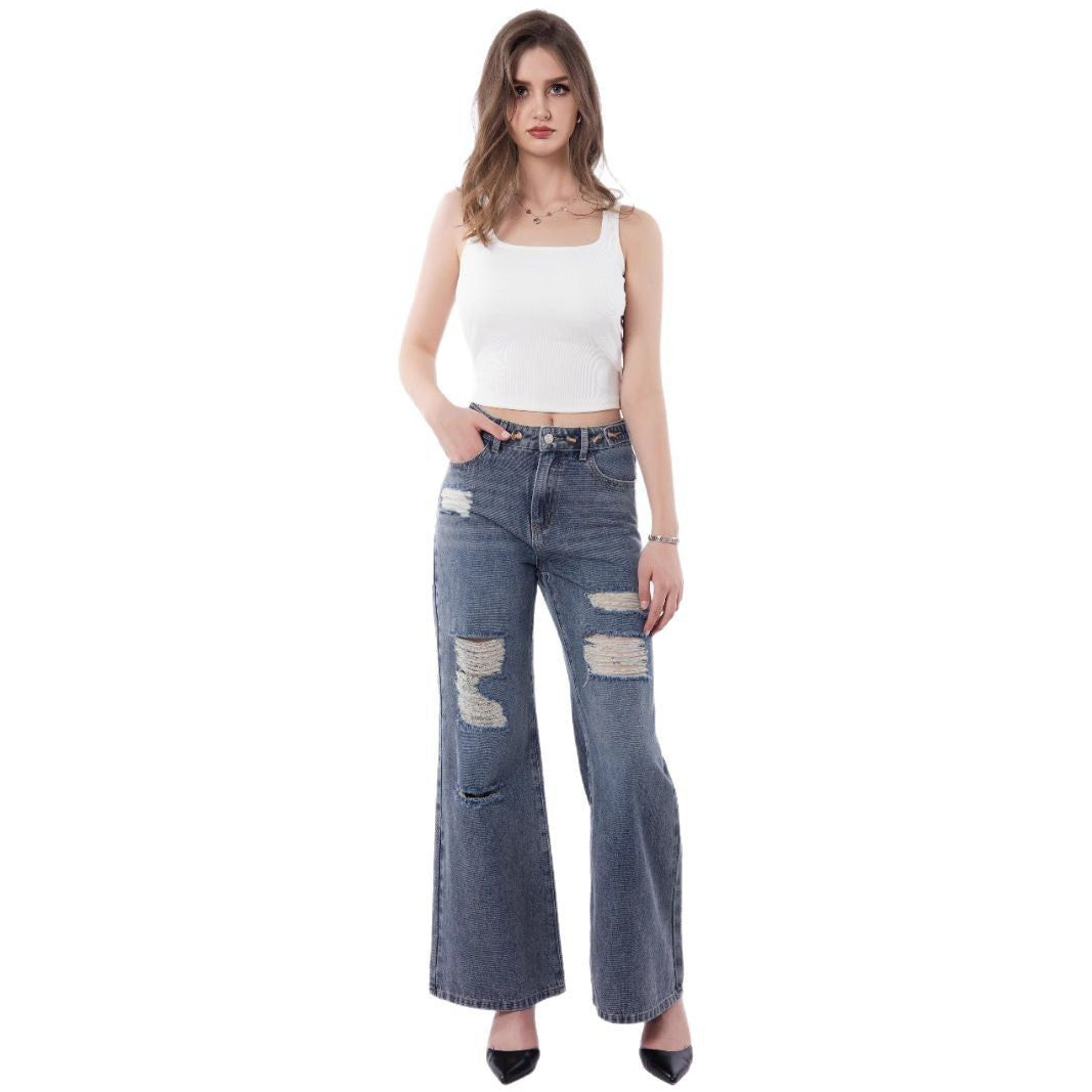 Women's Retro Large Size Worn Wide-leg Jeans