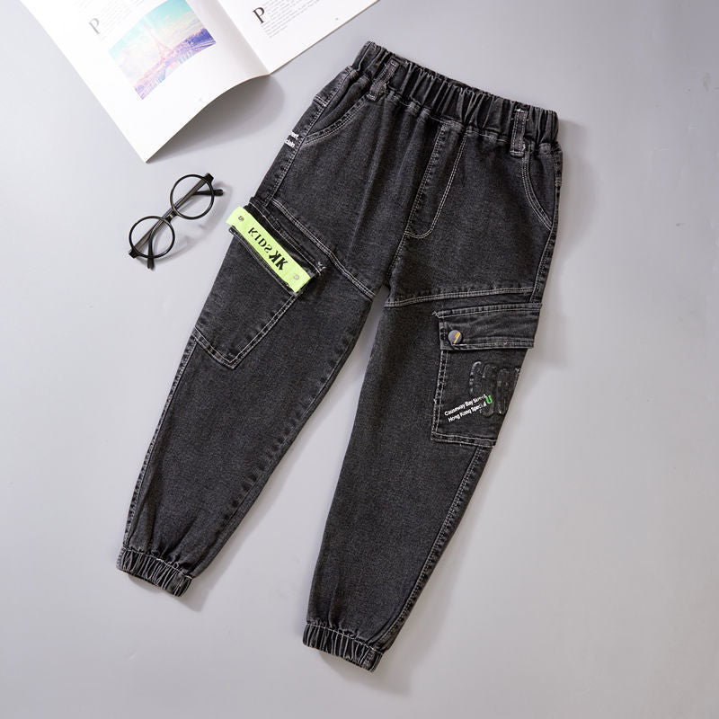 Boys Jeans Autumn Winter New One-Piece Velvet Plush Comfort