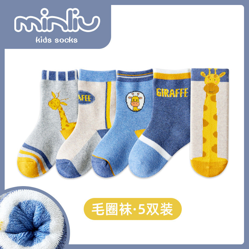 Children's Socks Autumn And Winter Cartoon Cotton Socks Boys And Girls Thickened Medium Terry Terry Sock