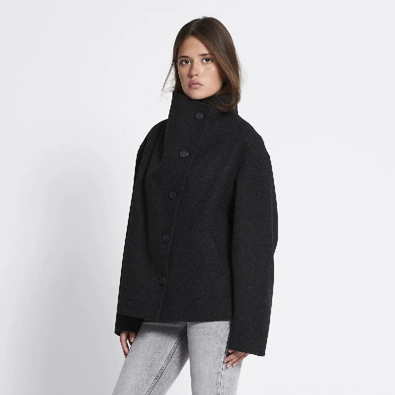 New European And American Style French Casual Single-breasted Woolen Coat