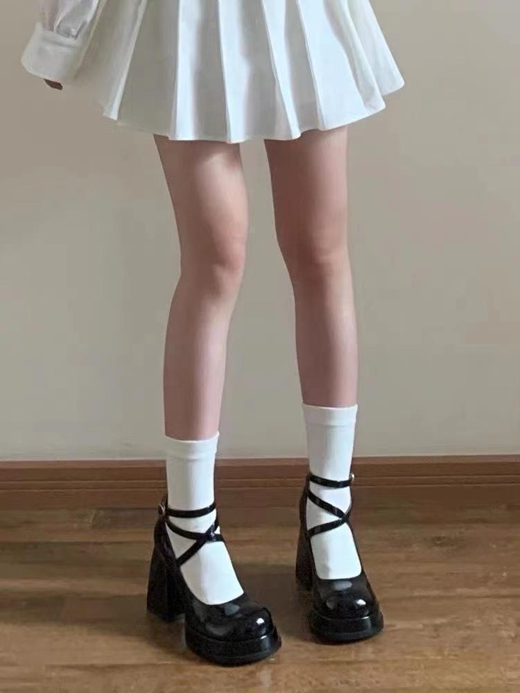 Best High Heel Thick Bottom Shallow Mouth Leather Shoes For Women With Small Strap