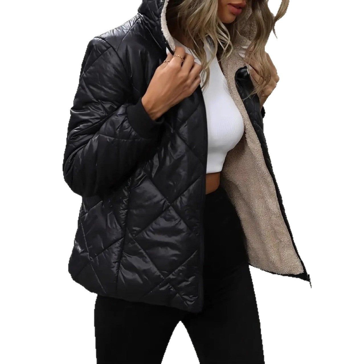 Rhombic Cotton-padded Jacket European And American Coat