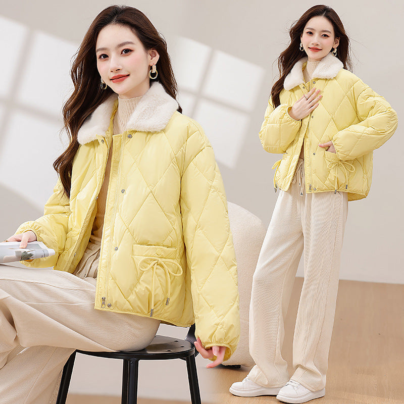 Women's Patchwork Fur Lapel Coat Contrast Color