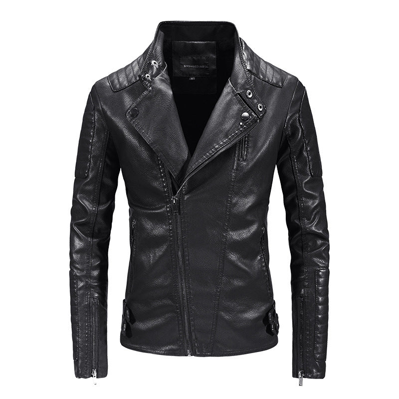 Trendy Leather Jacket Mens Fleece-Lined PU Jacket Contemporary Warmth