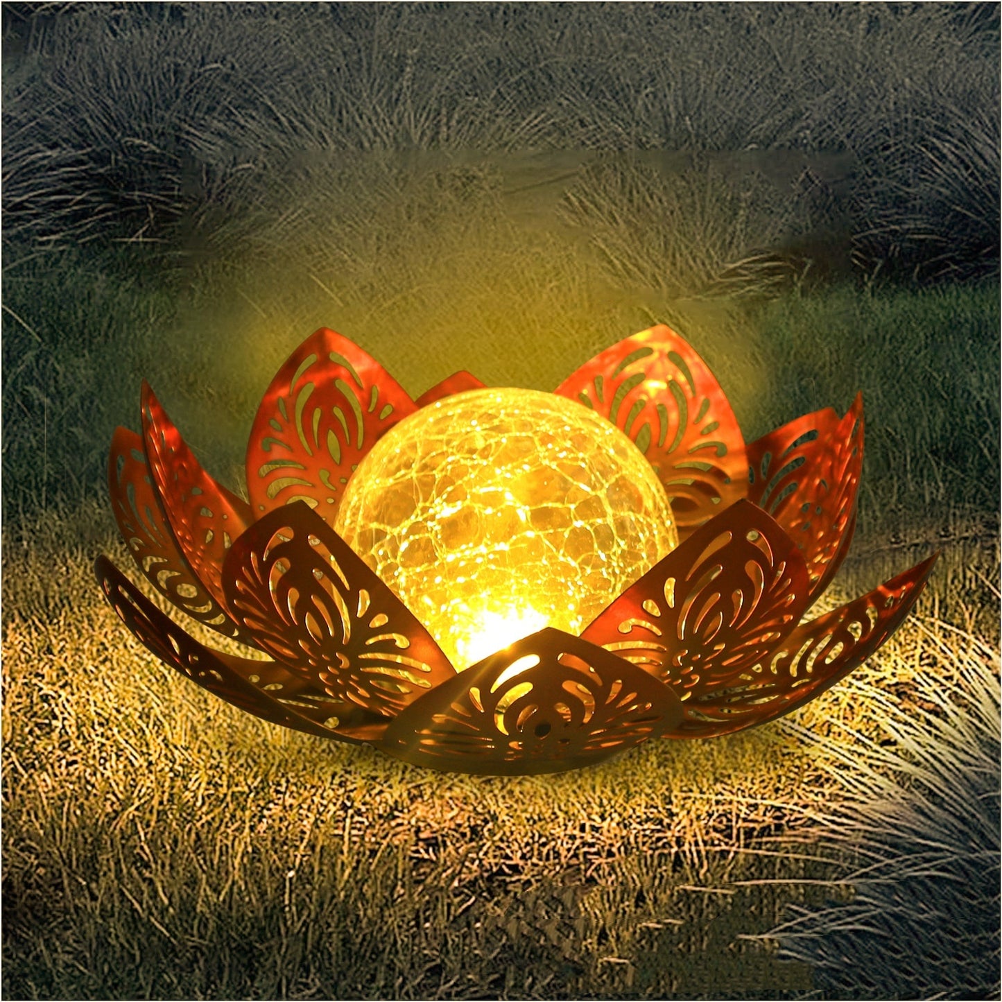 Solar Lamp Wrought Iron Lotus Lamp Outdoor Ground Lamp Floor