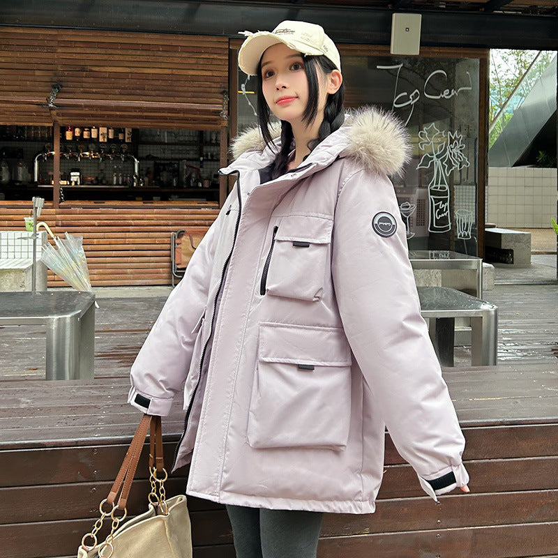 Warm Large Fur Collar Cotton Clothes Women