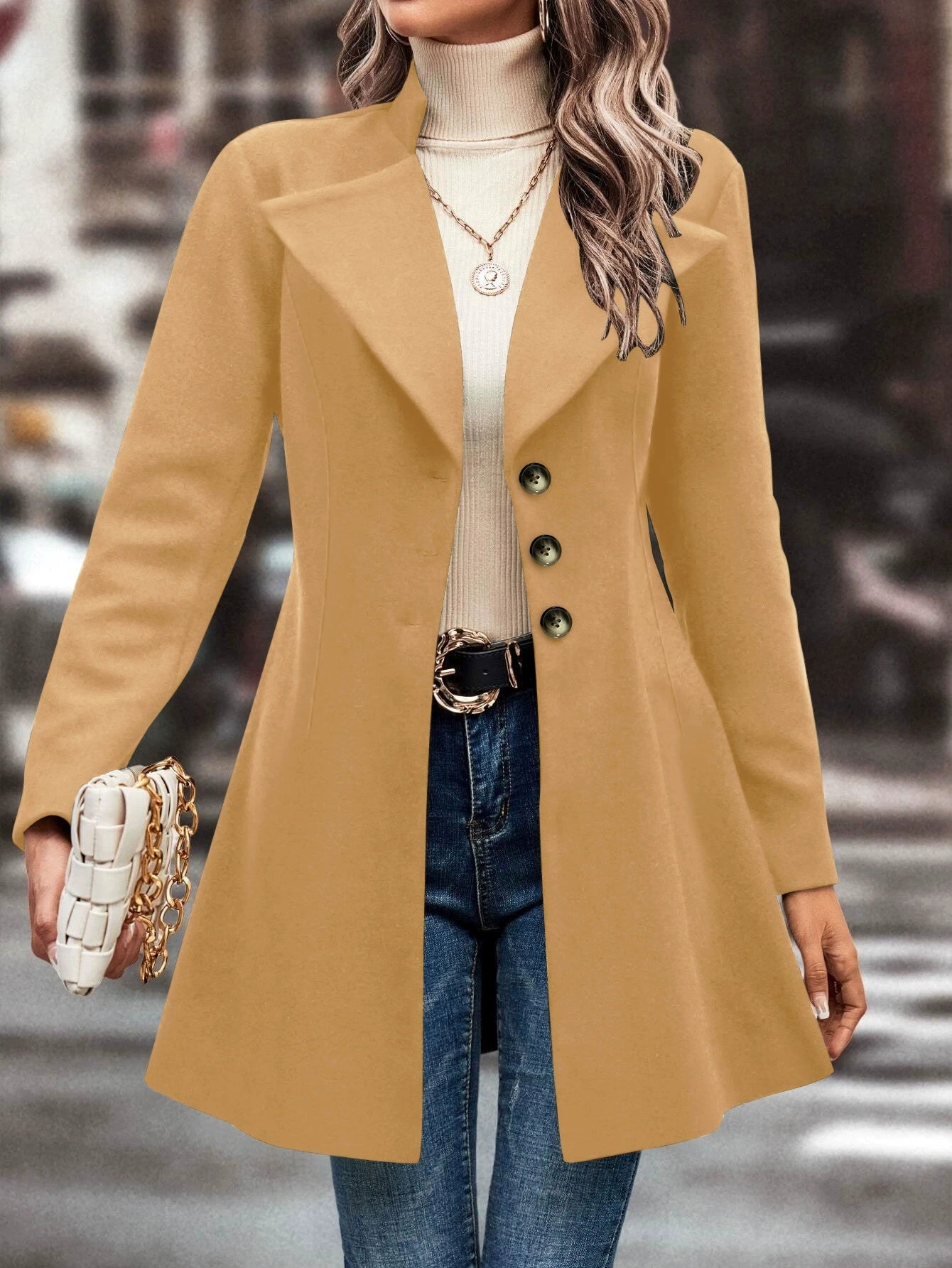 Fashionable And Casual Solid-color Elegant Mid-length Women's Thick Jacket
